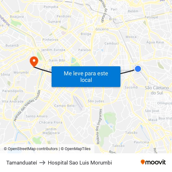 Tamanduateí to Hospital Sao Luis Morumbi map