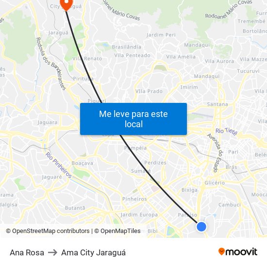 Ana Rosa to Ama City Jaraguá map