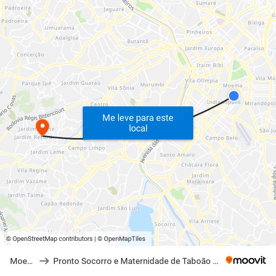 Moema to Pronto Socorro e Maternidade de Taboão da Serra map