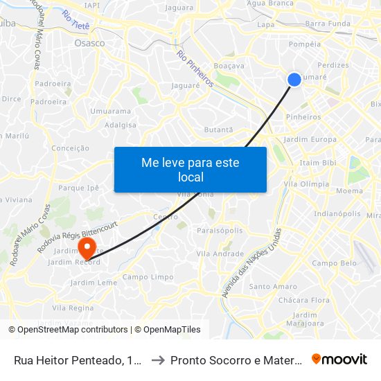 Rua Heitor Penteado, 1230 • Metrô Vila Madalena to Pronto Socorro e Maternidade de Taboão da Serra map