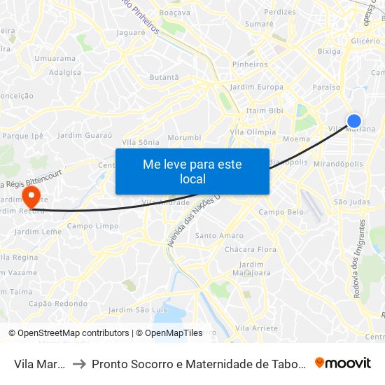 Vila Mariana to Pronto Socorro e Maternidade de Taboão da Serra map