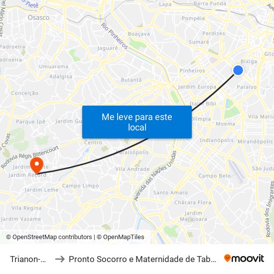 Trianon-Masp to Pronto Socorro e Maternidade de Taboão da Serra map