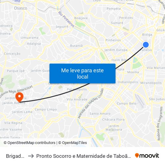 Brigadeiro to Pronto Socorro e Maternidade de Taboão da Serra map