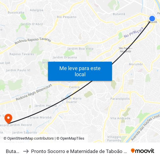 Butantã to Pronto Socorro e Maternidade de Taboão da Serra map