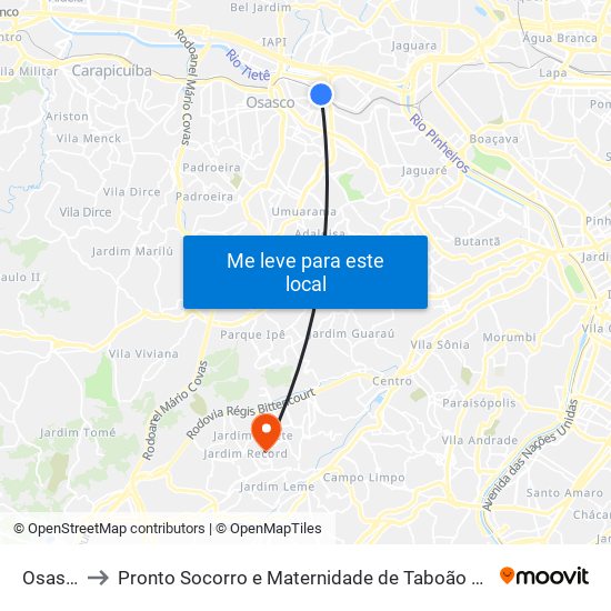 Osasco to Pronto Socorro e Maternidade de Taboão da Serra map