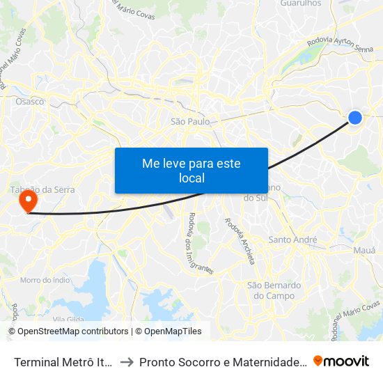 Terminal Metrô Itaquera Norte to Pronto Socorro e Maternidade de Taboão da Serra map