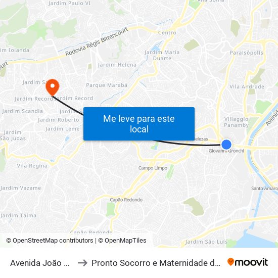 Avenida João Dias 2841 to Pronto Socorro e Maternidade de Taboão da Serra map