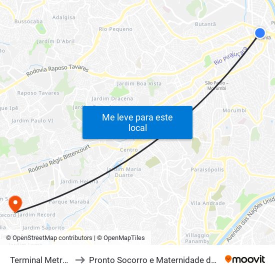 Terminal Metrô Butantã to Pronto Socorro e Maternidade de Taboão da Serra map