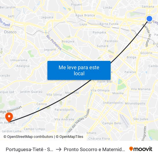 Portuguesa-Tietê - Santana, São Paulo to Pronto Socorro e Maternidade de Taboão da Serra map
