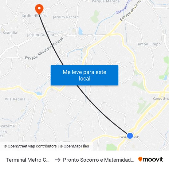 Terminal Metro Capão Redondo to Pronto Socorro e Maternidade de Taboão da Serra map