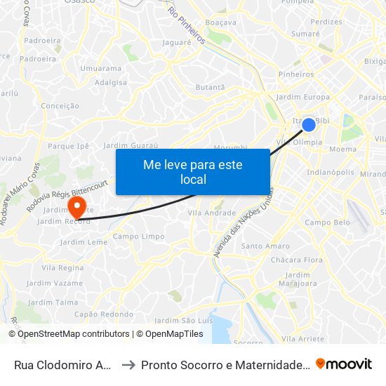 Rua Clodomiro Amazonas 221 to Pronto Socorro e Maternidade de Taboão da Serra map