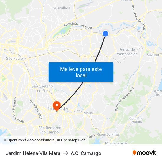 Jardim Helena-Vila Mara to A.C. Camargo map