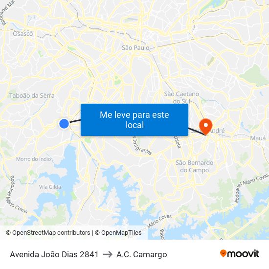 Avenida João Dias 2841 to A.C. Camargo map