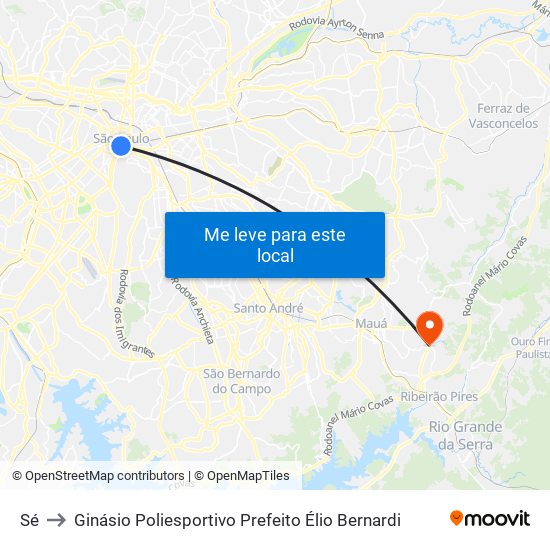 Sé to Ginásio Poliesportivo Prefeito Élio Bernardi map