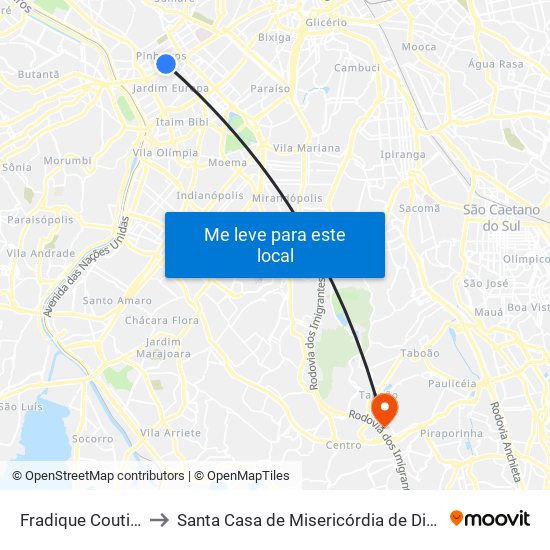 Fradique Coutinho to Santa Casa de Misericórdia de Diadema map
