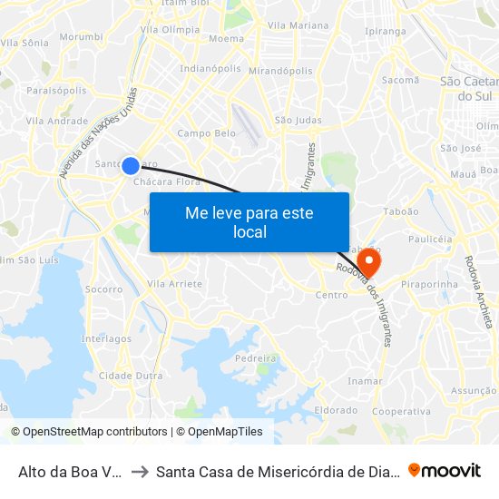 Alto da Boa Vista to Santa Casa de Misericórdia de Diadema map