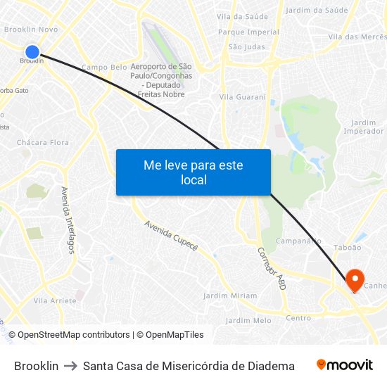 Brooklin to Santa Casa de Misericórdia de Diadema map