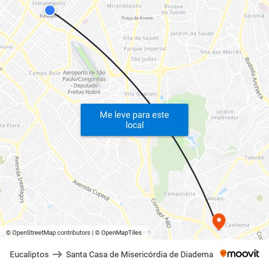Eucaliptos to Santa Casa de Misericórdia de Diadema map
