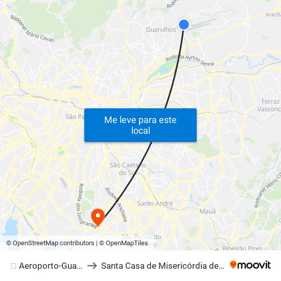 ✈️ Aeroporto-Guarulhos to Santa Casa de Misericórdia de Diadema map