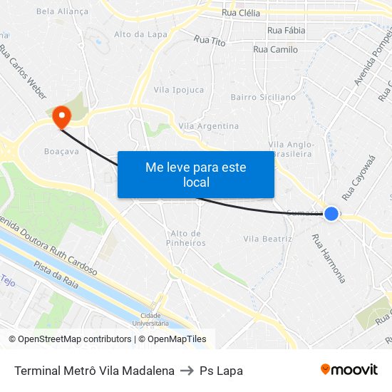 Terminal Metrô Vila Madalena to Ps Lapa map