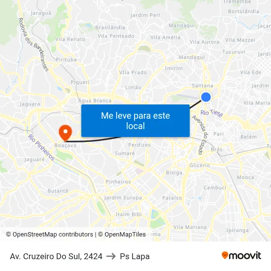 Av. Cruzeiro Do Sul, 2424 to Ps Lapa map