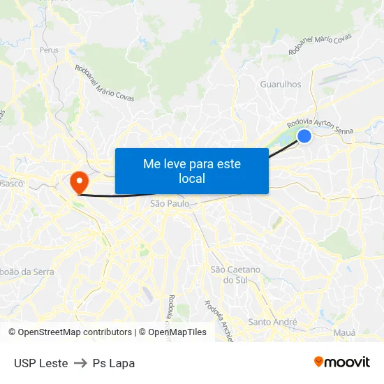 USP Leste to Ps Lapa map