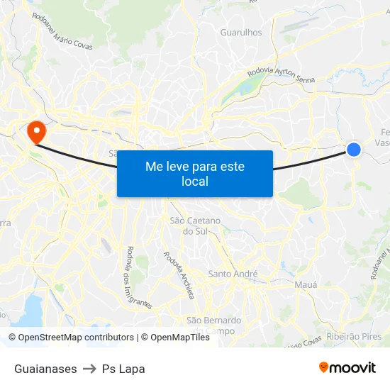 Guaianases to Ps Lapa map