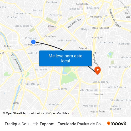 Fradique Coutinho to Fapcom - Faculdade Paulus de Comunicação map