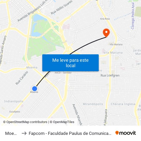 Moema to Fapcom - Faculdade Paulus de Comunicação map