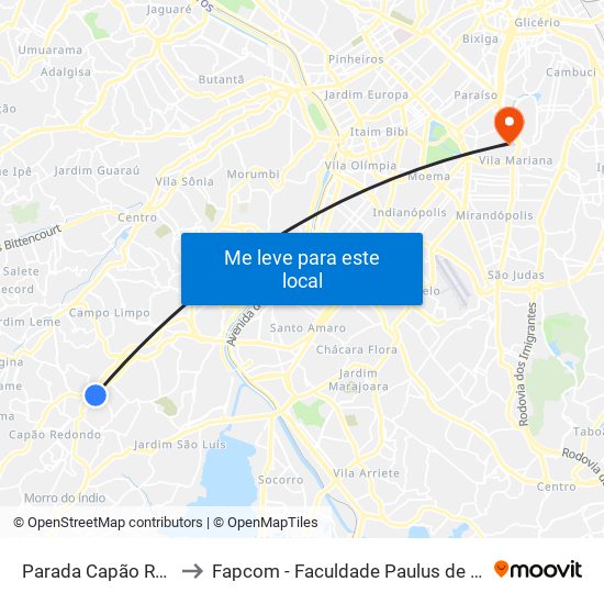 Parada Capão Redondo I to Fapcom - Faculdade Paulus de Comunicação map