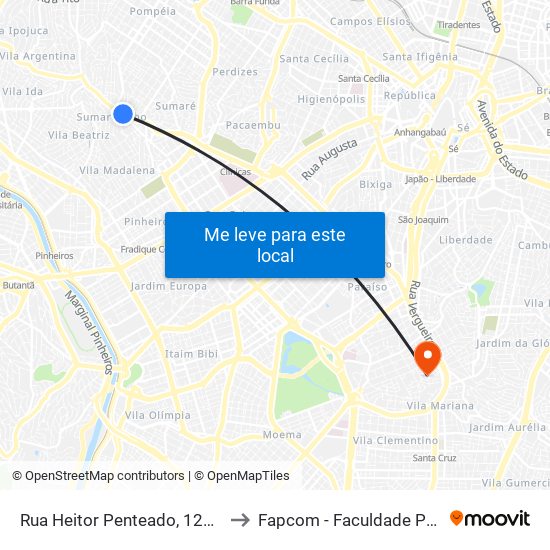 Rua Heitor Penteado, 1230 • Metrô Vila Madalena to Fapcom - Faculdade Paulus de Comunicação map