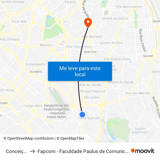 Conceição to Fapcom - Faculdade Paulus de Comunicação map