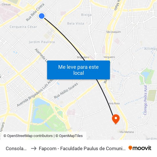 Consolação to Fapcom - Faculdade Paulus de Comunicação map