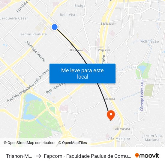 Trianon-Masp to Fapcom - Faculdade Paulus de Comunicação map