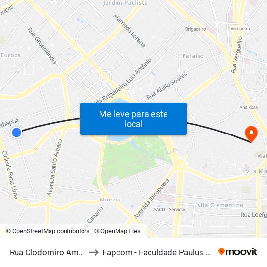 Rua Clodomiro Amazonas 221 to Fapcom - Faculdade Paulus de Comunicação map