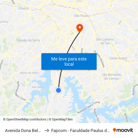 Avenida Dona Belmira Marin to Fapcom - Faculdade Paulus de Comunicação map