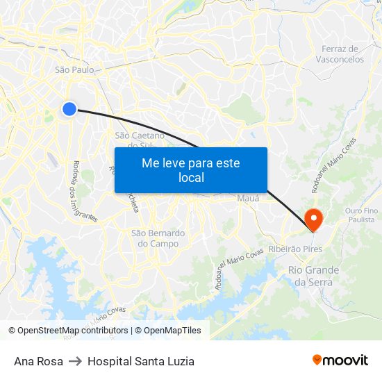 Ana Rosa to Hospital Santa Luzia map