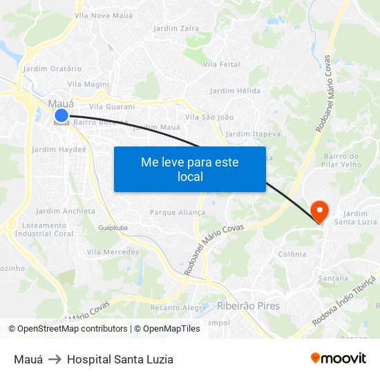 Mauá to Hospital Santa Luzia map