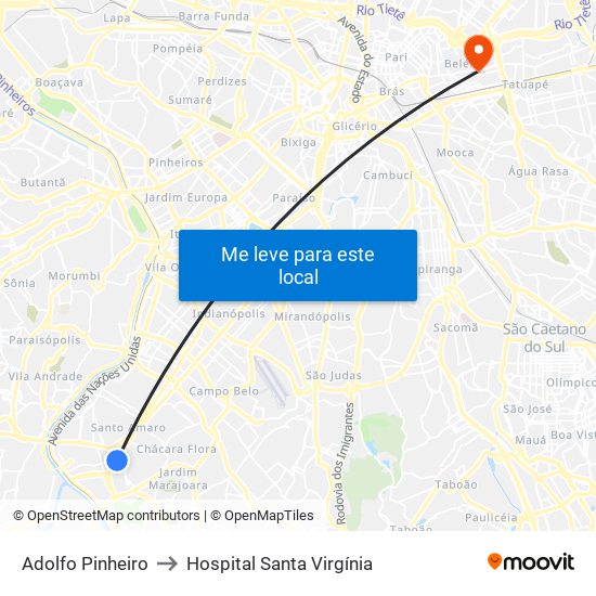 Adolfo Pinheiro to Hospital Santa Virgínia map