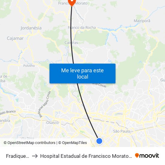 Fradique Coutinho to Hospital Estadual de Francisco Morato Professor Carlos da Silva Lacaz map