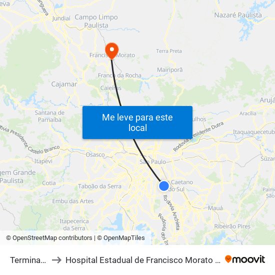 Terminal Sacomã to Hospital Estadual de Francisco Morato Professor Carlos da Silva Lacaz map