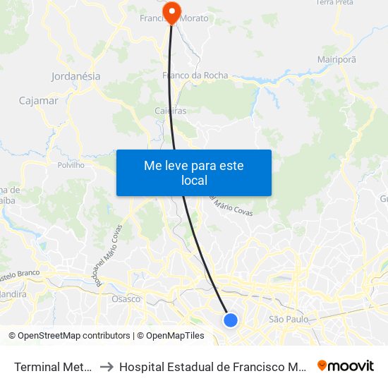 Terminal Metrô Vila Madalena to Hospital Estadual de Francisco Morato Professor Carlos da Silva Lacaz map