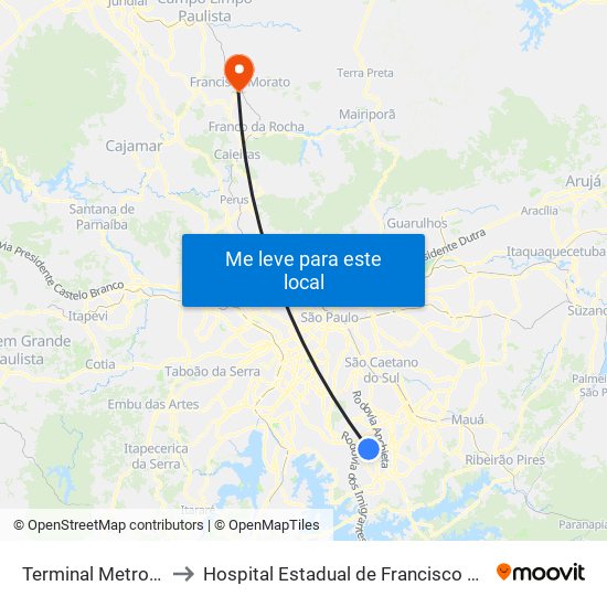 Terminal Metropolitano Piraporinha to Hospital Estadual de Francisco Morato Professor Carlos da Silva Lacaz map