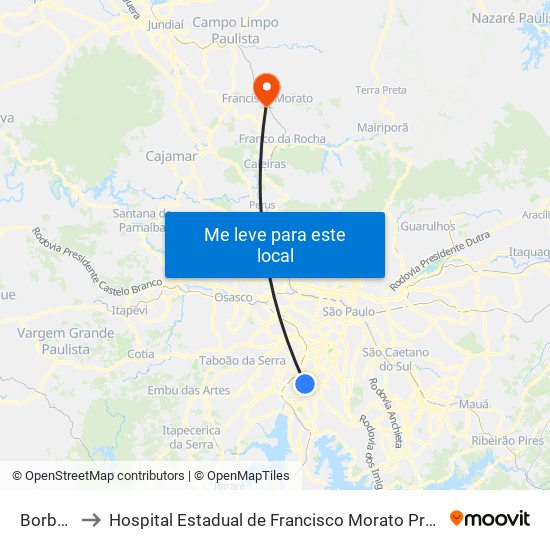 Borba Gato to Hospital Estadual de Francisco Morato Professor Carlos da Silva Lacaz map
