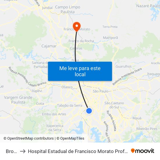 Brooklin to Hospital Estadual de Francisco Morato Professor Carlos da Silva Lacaz map