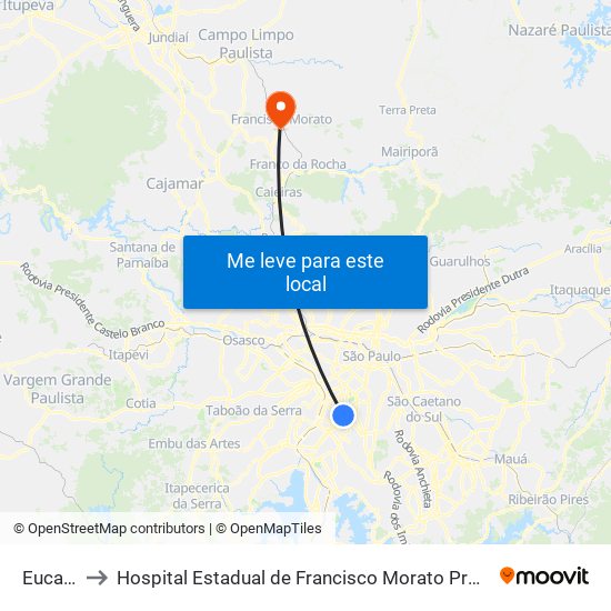 Eucaliptos to Hospital Estadual de Francisco Morato Professor Carlos da Silva Lacaz map