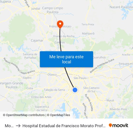 Moema to Hospital Estadual de Francisco Morato Professor Carlos da Silva Lacaz map