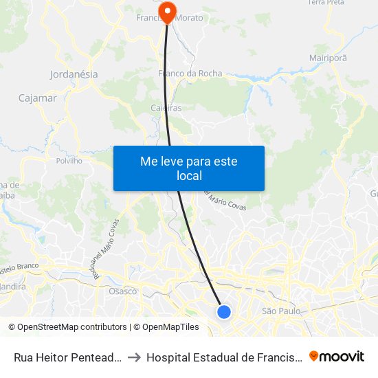 Rua Heitor Penteado, 1230 • Metrô Vila Madalena to Hospital Estadual de Francisco Morato Professor Carlos da Silva Lacaz map