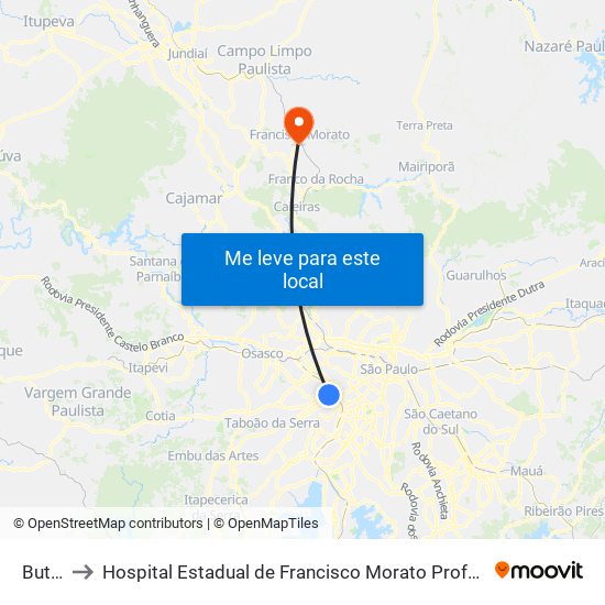 Butantã to Hospital Estadual de Francisco Morato Professor Carlos da Silva Lacaz map