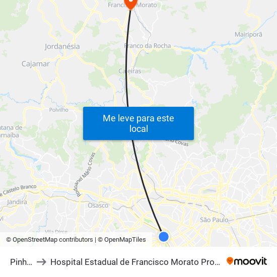 Pinheiros to Hospital Estadual de Francisco Morato Professor Carlos da Silva Lacaz map